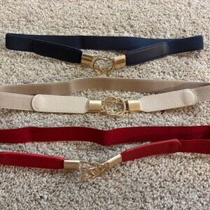 3 WERFORU Women Skinny Belt for Dresses Retro Stretch Waist Belt w/Gold Buckle